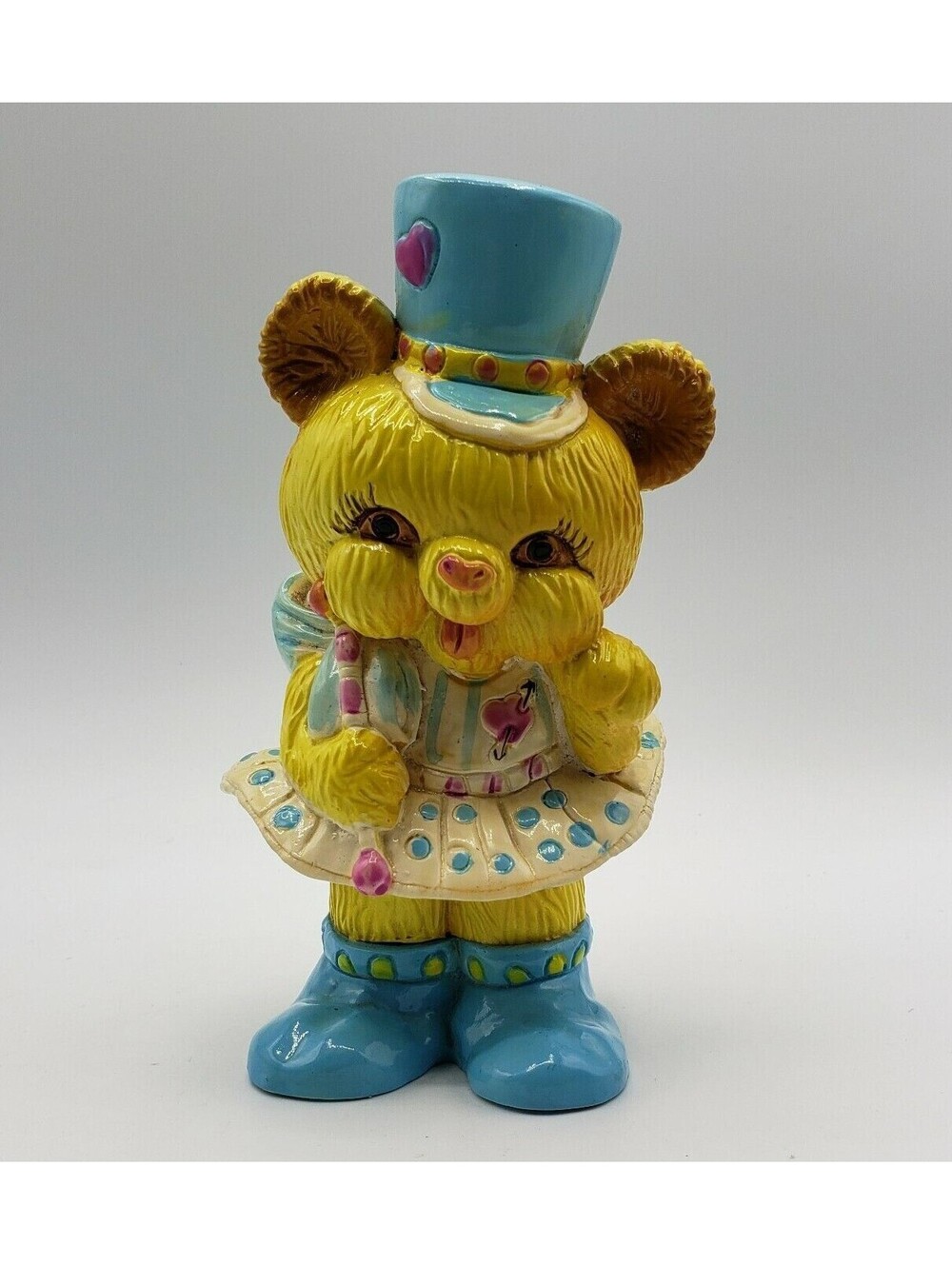 Vintage Bear Coin Bank Hard Plastic 1984 Circus Tutu Yellow Small World Imports